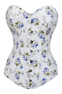 White Longline Overbust Corset with Blue Floral Print