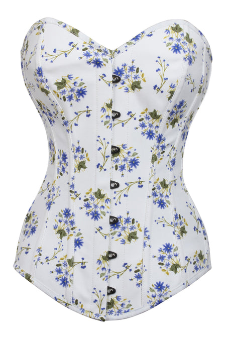 White Longline Overbust Corset with Blue Floral Print