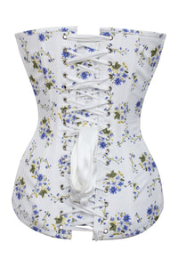 White Longline Overbust Corset with Blue Floral Print