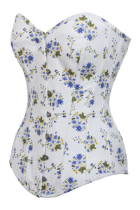White Longline Overbust Corset with Blue Floral Print