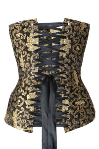 Black With Gold Brocade Pattern Longline Overbust With Hooks