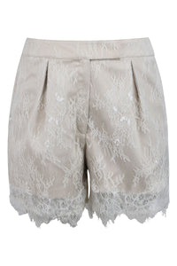 Viola Champagne Satin Shorts with White Lace Overlay
