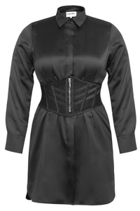 MATILDA BEACON BLACK VISCOSE SHIRT DRESS WITH DARTED WAIST