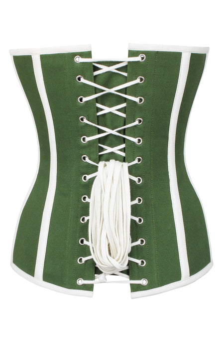 Green and White Single Layer Overbust Corset