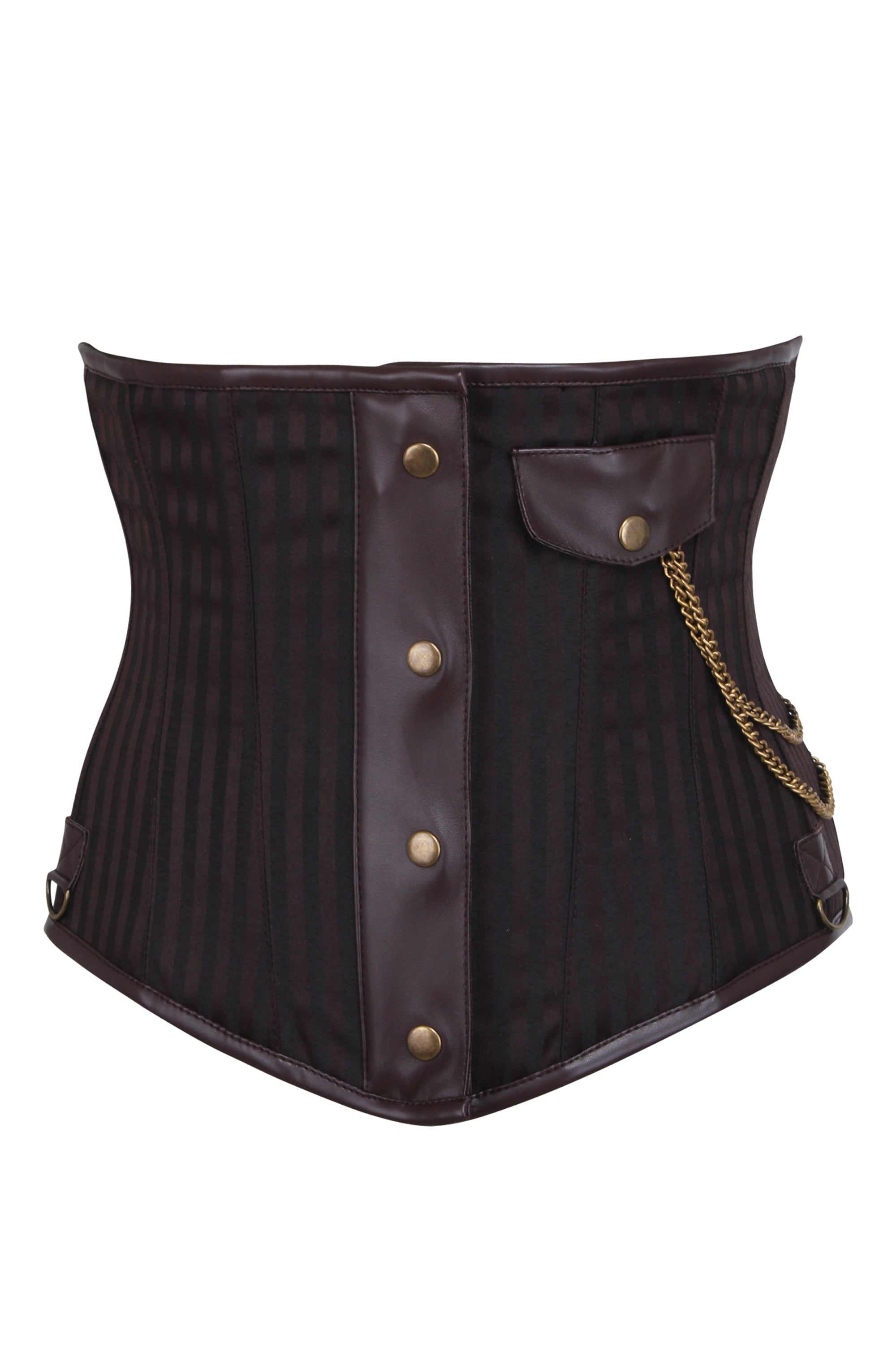 Brown Striped Steampunk underbust with steel busk covered detail and p