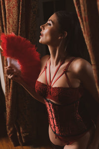 Red and Black Satin Underbust Corset with Hip Gores