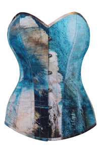 Corset Story MY-602 Abstract Brushed Opal Blue and Sand Overbust Corset