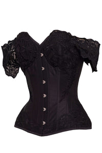 Corset Story ND-114 Black Longline Corset Top with Lace Cap Sleeve