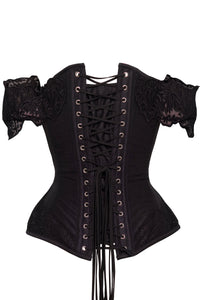Black Longline Corset Top with Lace Cap Sleeve
