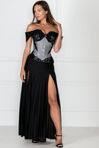 Grey Longline Corset Top with Lace Cap Sleeve