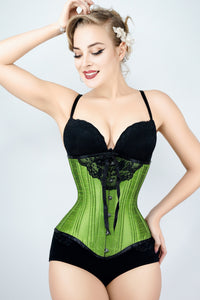 Green Longline Underbust With Black Bow And Lace Detail