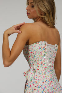 Dahlia Ditsy Cotton Overbust Corset with Zip Front