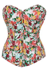 Dahlia Floral Explosion Viscose Overbust Corset with Zip Front