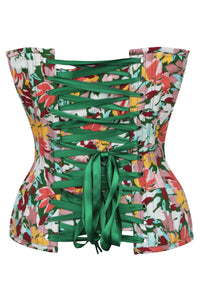 Dahlia Floral Explosion Viscose Overbust Corset with Zip Front