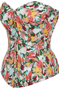 Dahlia Floral Explosion Viscose Overbust Corset with Zip Front