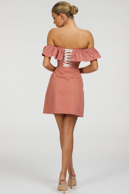 Marigold Dusk Rose Cotton Corset Top with Frill Sleeves
