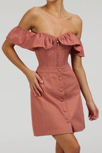 Marigold Dusk Rose Cotton Corset Top with Frill Sleeves