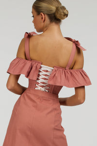 Marigold Dusk Rose Cotton Corset Top with Frill Sleeves