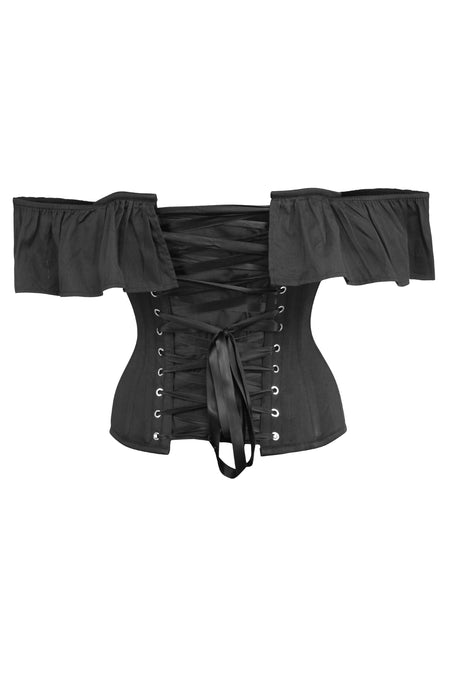 Marigold Black Cotton Corset Top with Frill Sleeves