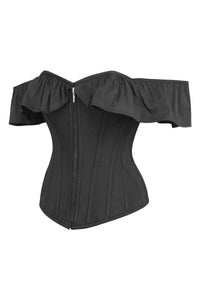 Marigold Black Cotton Corset Top with Frill Sleeves