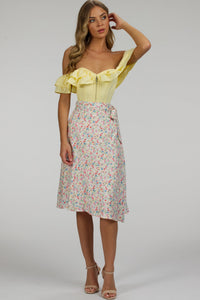Alyssum Lemon Sorbet Cotton Corset Top with Double Frill Sleeves