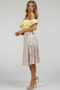 Alyssum Lemon Sorbet Cotton Corset Top with Double Frill Sleeves