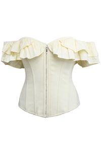 Alyssum Lemon Sorbet Cotton Corset Top with Double Frill Sleeves