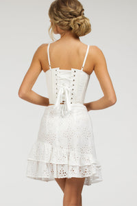 Delia White Broderie Anglaise Cotton Cropped Corset with Spaghetti Straps