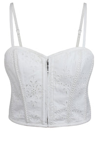 Delia White Broderie Anglaise Cotton Cropped Corset with Spaghetti Straps