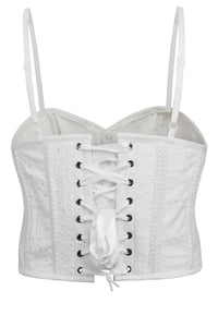 Delia White Broderie Anglaise Cotton Cropped Corset with Spaghetti Straps