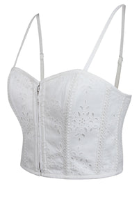 Delia White Broderie Anglaise Cotton Cropped Corset with Spaghetti Straps