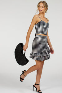 Delia Black Gingham Cotton Cropped Corset With Spaghetti Straps