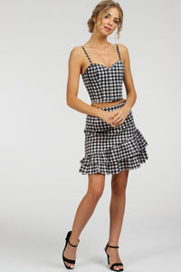 Delia Black Gingham Cotton Cropped Corset With Spaghetti Straps