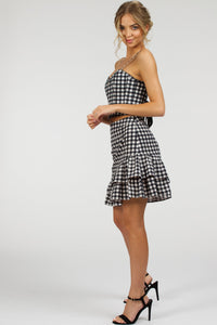Delia Black Gingham Cotton Cropped Corset With Spaghetti Straps