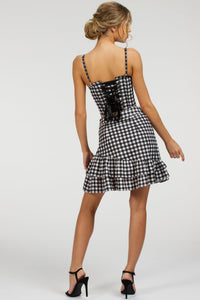 Delia Black Gingham Cotton Cropped Corset With Spaghetti Straps