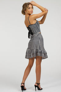Delia Black Gingham Cotton Cropped Corset With Spaghetti Straps
