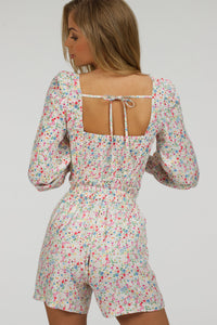 Blossom Ditsy Viscose Cropped Corset Top with Elasticated Back