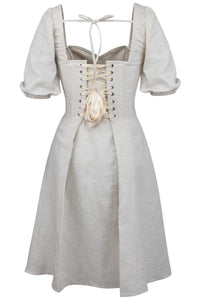 Gladiolus Oatmeal Linen Corset Dress with Puff Sleeves