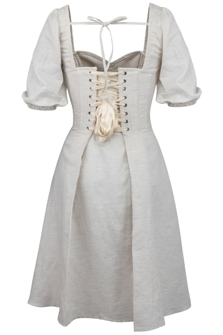 Gladiolus Oatmeal Linen Corset Dress with Puff Sleeves