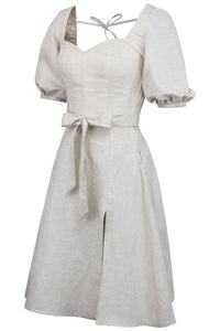 Gladiolus Oatmeal Linen Corset Dress with Puff Sleeves