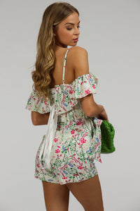 Ivy Meadow Viscose Corset Playsuit With Off The Shoulder Sleeves