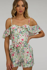 Ivy Meadow Viscose Corset Playsuit With Off The Shoulder Sleeves
