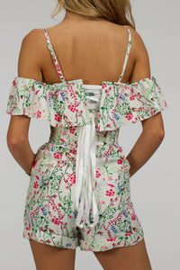 Ivy Meadow Viscose Corset Playsuit With Off The Shoulder Sleeves