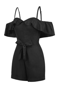 Ivy Black Viscose Corset Playsuit With Off The Shoulder Sleeves