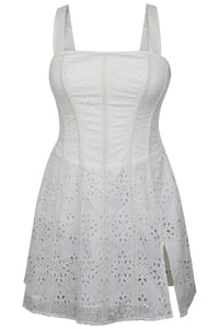 Veronica White Broderie Anglaise Cotton Corset Dress with Straps