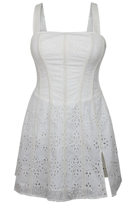 Veronica White Broderie Anglaise Cotton Corset Dress with Straps
