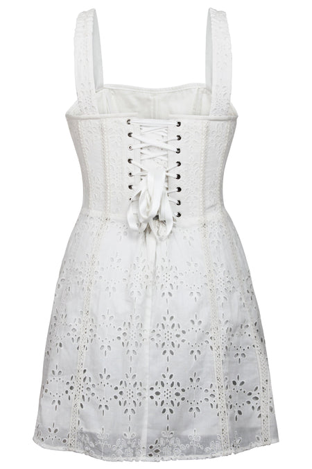 Veronica White Broderie Anglaise Cotton Corset Dress with Straps