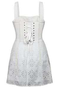 Veronica White Broderie Anglaise Cotton Corset Dress with Straps