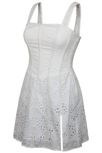 Veronica White Broderie Anglaise Cotton Corset Dress with Straps