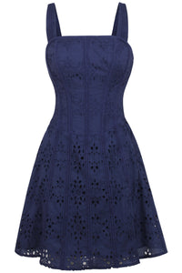 Veronica Summer Navy Broderie Anglaise Cotton Corset Dress with Straps